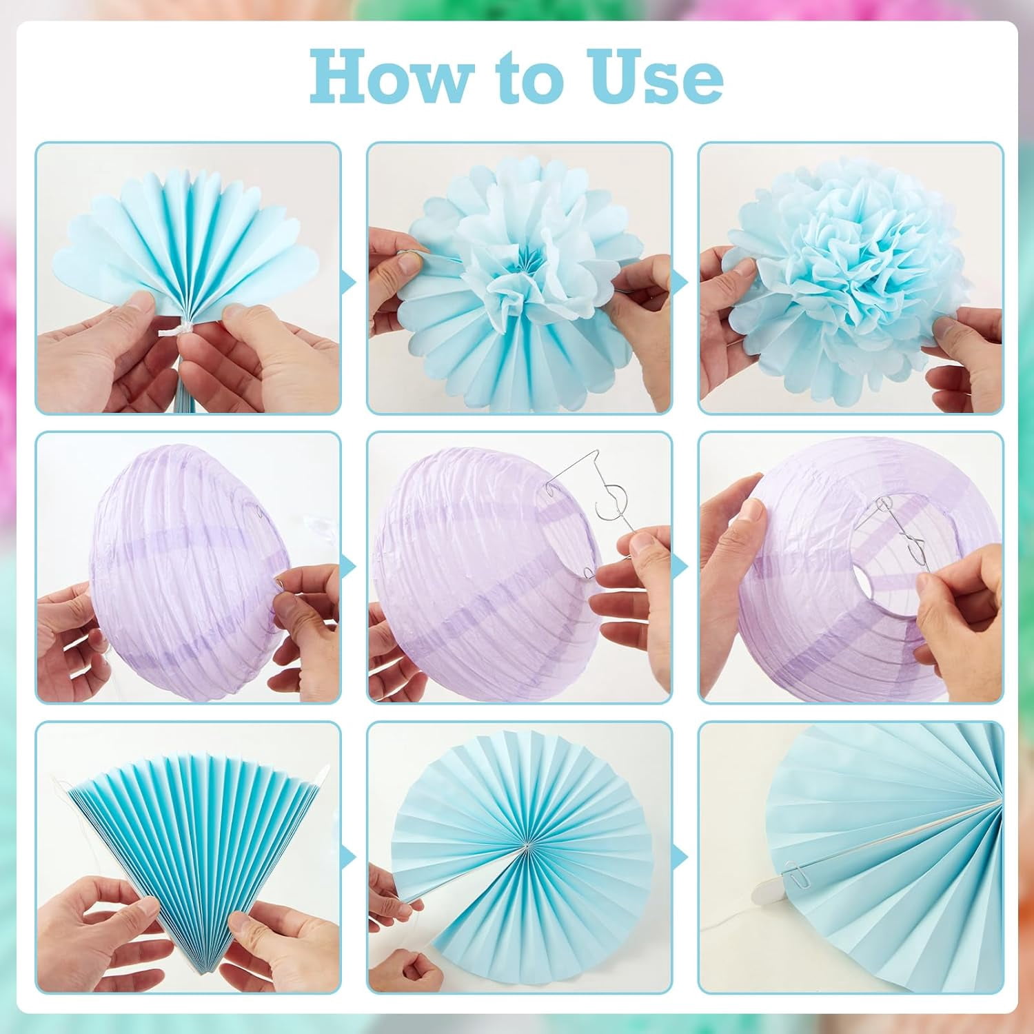 Pastel Birthday Party Decorations for Girls Women with Happy Birthday Banner Pastel Paper Fans Tissue Pom Poms Lantern Decorations Birthday Decorations Kit
