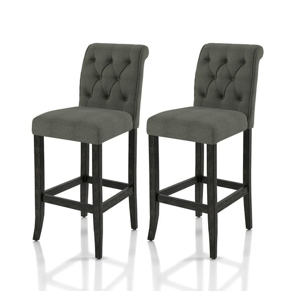 24/7 Shop at Home Marsh Fabric Tufted Counter Hight Dining Bar Chairs, Set of 2, Gray