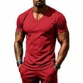 thumbnail image 2 of Men's V-Neck Short Sleeve T-Shirt, Moisture Wicking Mesh Breathable Athletic Tee, Slim Fit Casual Workout Top for Gym & Daily Wear Red, 2 of 9