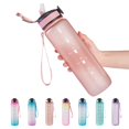 thumbnail image 1 of EYQ 32 oz Water Bottle with Time Marker, Carry Strap, Leak-Proof Tritan BPA-Free, Ensure You Drink Enough Water for Fitness, Gym, Camping, Outdoor Sports (Rose Pink), 1 of 4