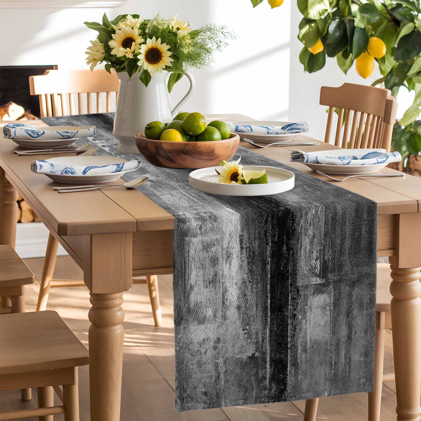Table Runner 70 Inches Long for Kitchen Dining, Gray Dresser Scarf Farmhouse, Dining Table Decorations for Wedding/Parties, Retro Oil Painting Modern Abstract Art Aesthetics 13 x 70 In