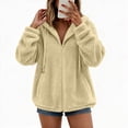 thumbnail image 3 of Luvrsol Womens Winter Coat Hooded Fleece Teddy Jacket Drawstring Relaxed Fit Warm Sherpa Coat, Khaki S-3XL, 3 of 9