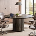 thumbnail image 6 of Finmind 47-inch Round Conference Table for 4-6 People, Wooden Meeting Table with Sturdy Metal Base for Conference Room, Black Brown, 6 of 8