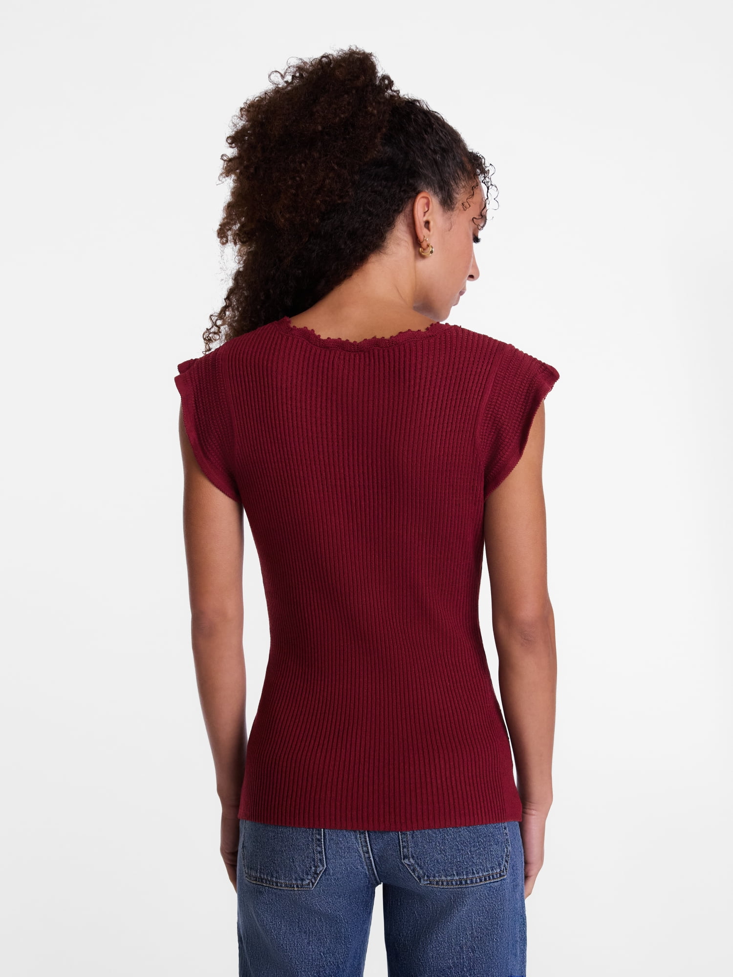 Scenario Women's Tank Sweater with Short Flutter Sleeves, Lightweight, Sizes XS-XXXL
