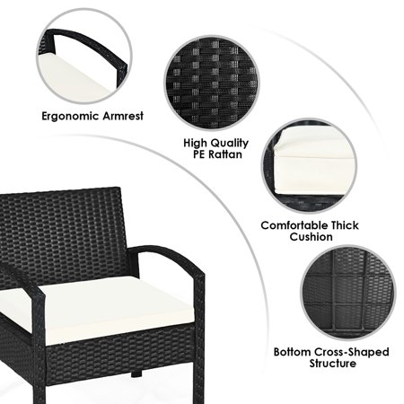 Costway 3pcs Patio Rattan Furniture Set Table Chairs Set With Seat Cushions Garden Walmart Canada
