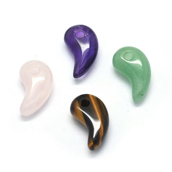 10pcs Natural Mixed Stone Pendants Magatama 23x12~13x7~8mm Hole: 3mm