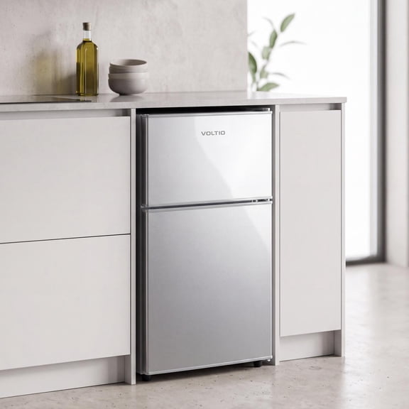 Refrigerador Frigobar 85 L 3 Pies con Dos Puertas, Congelador, Termostato y Estante para Botellas
