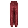 thumbnail image 4 of Sequin Joggers for Women Red Shiny Pants Straight Wide-Leg Holiday Party Pants Club Pants, 4 of 6
