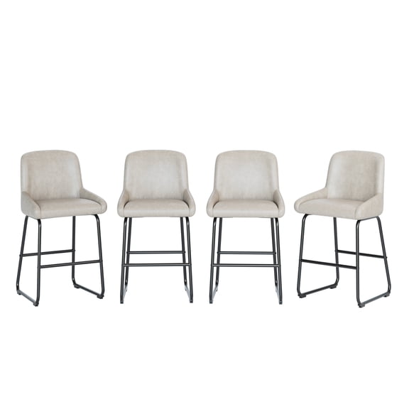 Garvee Modern Industrial Counter Height Bar Stools Set – PU Leather Upholstered, Armless Metal Frame with Back & Footrest – Replacement Furniture Parts for Kitchen – Grey 4pcs