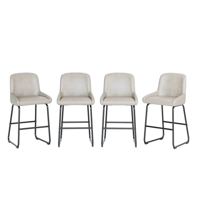 Modern PU Leather Counter Height Bar Stools Set of 4 – Armless Upholstered Chairs with Backrest & Footrest, Metal Frame, For Kitchen Island,Home Bar – Replacement Furniture Parts – Gray 4pcs