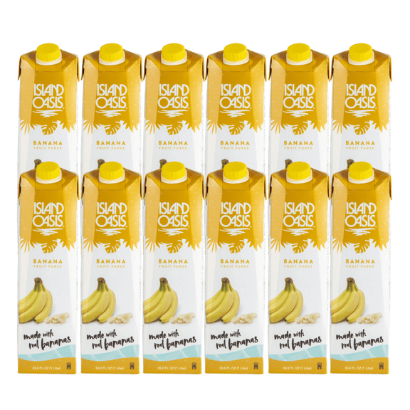 Island Oasis Banana Puree Beverage Mix, 1 Liter - Real Banana Flavor