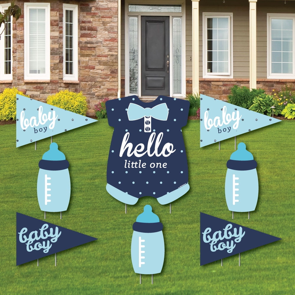 Hello Little One Blue and Navy Yard Sign & Outdoor Lawn Decorations