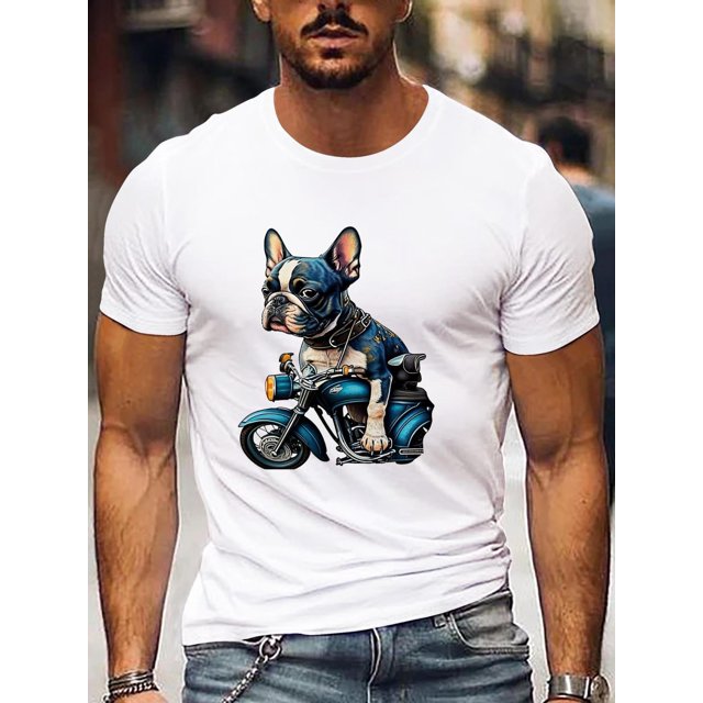 Dog On A Motorcycle Print Shirt, s For Men, Casual Short Sleeve T-shirt For Summer Tee For Adult, Men, Women, Teen, Teenager, Adolescent,Youth