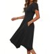 thumbnail image 3 of Mujeres Manga Corta Tops Estilo Casual Cuello Redondo Sólido Irregular Doblado Vestido, Vestido de Manga Corta para las Mujeres Falda Primavera Verano Diario, 3 of 8
