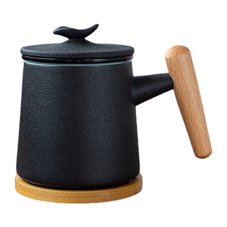 

HeroNeo Sandalwood Handle Tea Mug Chinese Ceramic Tea Cup with Infuser and Lid 400ml