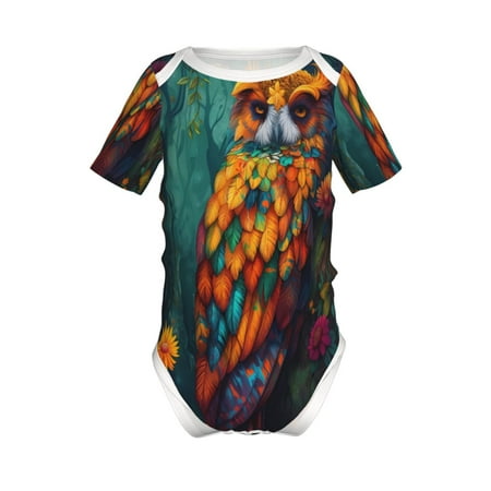 

Junzan Colorful Owl Forest Print Short-Sleeve Baby Climbing Clothes Bodysuits for Infant One-Piece for Baby Boys & Girls Baby Clothes Baby Romper with Snap Closure-3 Months