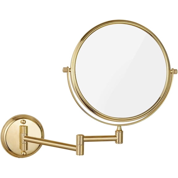 Wall-Mounted Makeup Mirror,8 inch Brass Magnifying Round Double Sided Shaving Mirror,Bathroom Folding 360° Swivel Cosmetic Vanity Mirror,Gold,7X /Gold/10X