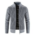 thumbnail image 3 of Mens Jackets Slim Fit Mens Outwear Coat Men'S Wool Blend Coat Winter Sweater Long Sleeve Plus Velvet Turtleneck Thick Diamond Block Check Sweater Fashion Cardigan Streetwear Jacket, 3 of 5