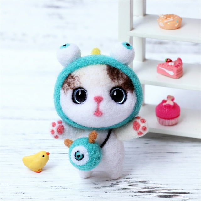 Motif de Chat Mignon Fait Main DIY Feutrine de Laine Poke Matériel de Production Paquet