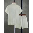 thumbnail image 4 of Men 2 Piece Matching Summer Outfit Stripe Texture Short Sleeve Button Up Shirt and Shorts Casual Vacation Set, 4 of 7
