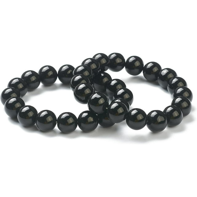 1 pulsera elástica de cuentas de vidrio redondas para mujer, joyería negra, pulseras redondas, joya.