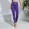 thumbnail image 2 of Clearance Women's Metal Chain Trim High Waist Slim Fit Leggings Solid Color Purple Capris Pants, 2 of 5