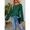 thumbnail image 4 of Solid Color Tie Neck Bishop Sleeve Loose Fit Blouse for Women Olive Green Small, 4 of 5