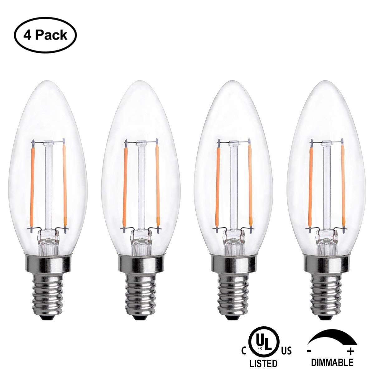 Dimmable LED Candelabra Bulb 2W, LED Filament Bulb E12 Base, LED