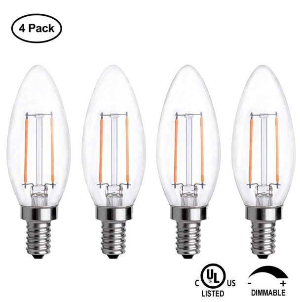 Dimmable LED Candelabra Bulb 2W, LED Filament Bulb E12 Base, LED