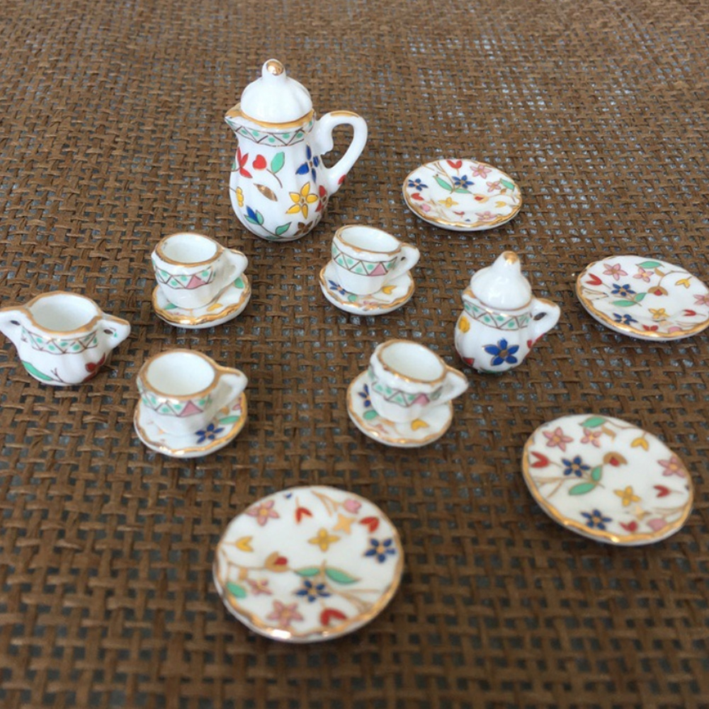 TOPINCN 1:12 Dollhouse Kitchen Miniature 15pcs Porcelain Flower Tea Cup Set Decor Collection,Tea Set Miniature - image 5 of 7