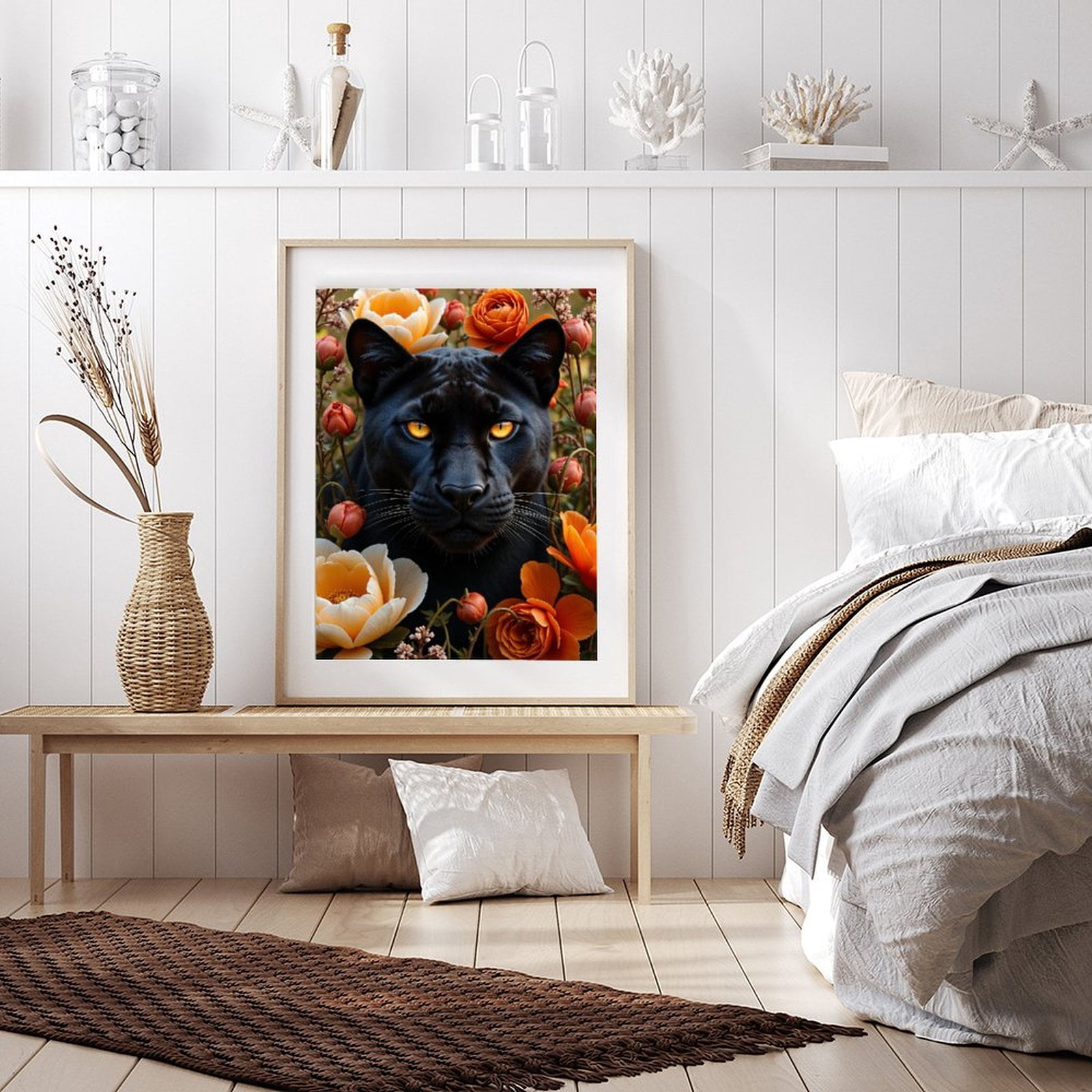 Diamond Art Kit for Adults, Panther Floral Portrait Diamond Painting for Adults Beginners, DIY Diamond Art Painting Kits, 5D Diamond Painting Crafts for Home Decor 12x16 Frameless