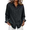thumbnail image 2 of Yuaguia Women's Casual Long Sleeve Denim Shirt, Stand Collar Loose Fit Button Down Tops, Lightweight Polyester Blouses for Everyday Work, Office and Party Wear, Black 2XL, 2 of 5