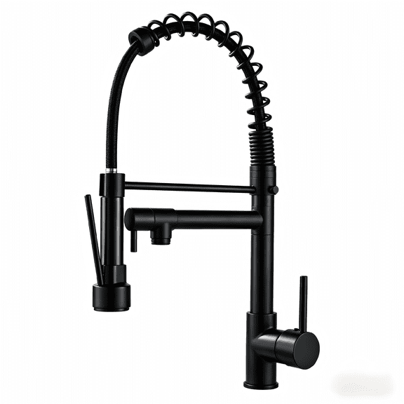 Matte Black Commercial Kitchen Faucet: High Arch Spring Design, Pull Down Sprayer, Single Handle & Fingerprint-Free Finish. Ideal for Farmhouse, Laundry, Utility Sink, and RV.