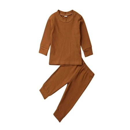 

Canis 2Pcs Toddler Cltohing Baby Boys Girls Solid Cotton Long Sleeve T shirt Tops+Long Pants Fall Winter Outfits Set 0-24M