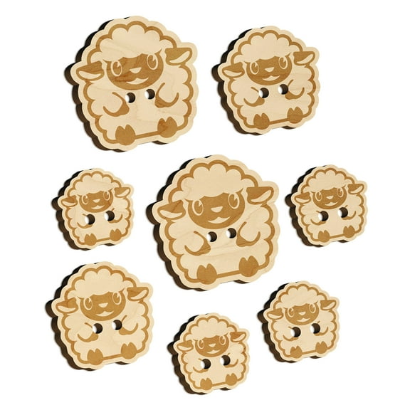 Cute Wooly Sheep Lamb Sitting Wood Buttons for Crochet Knitting Sewing DIY Craft - 1.00 Inch Medium (7pcs)