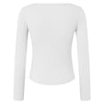 thumbnail image 5 of felwors Women's Long Sleeve Stretch Ribbed Crewneck T-Shirt - Fitted Casual Basic Top for Business & Daily Wear White, M, 5 of 6