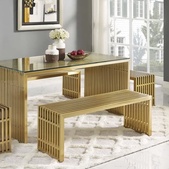 Modway Gridiron Medium Stainless Steel Bench in Gold