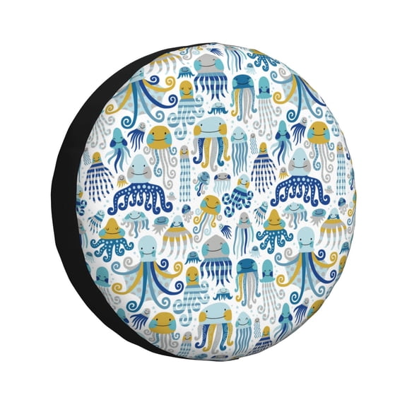 Fuzoiu cartoon octopus Print Universal Spare Tire Cover with Buckle Strap, Waterproof Wheel Covers for Jeep, Trailer, RV, Truck and All Car-14 inch