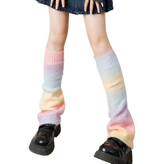 PIKADINGNIS Leg Warmers for Women Y2k Cute Girls Rainbow Kawaii Cotton Knitted Gradient Color Soft Knee-high Loose Slouch Casual