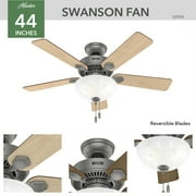 Hunter - Swanson Indoor Ceiling Fan With Light, 44-inch, Matte Silver, Casual-style, 3-speed WhisperWind Motor, 50904, for living rooms, bedrooms, home offices, kitchens