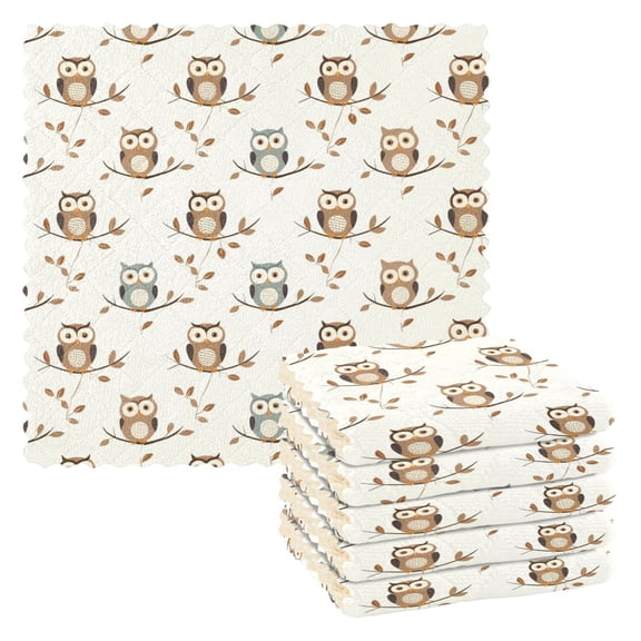 6 Packs Baby Owls on Branch Kitchen Dish Towels Soft Absorbent Dish Cloths 11"x11"