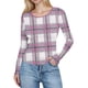 thumbnail image 3 of RKSTN Crewneck Shirts for Women Oversized Plaid Print Slim Ribbed Knitted Long Sleeve T Shirts Top Womens Casual Plus Size Round Neck Checkered Printed Stretch Loose Comfy Tee Fall Spring Clothes, 3 of 8