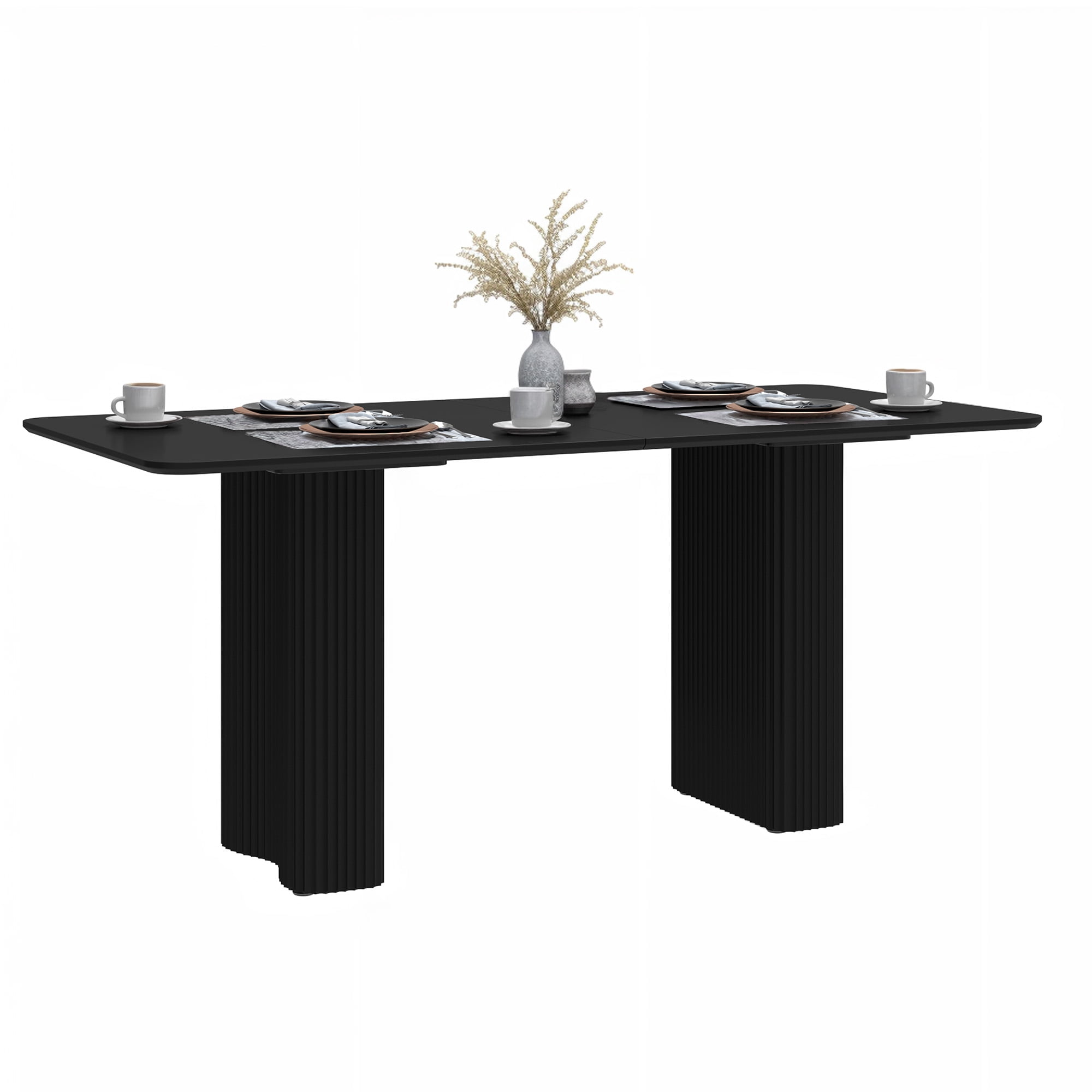 Uforic 63" Modern Dining Table with Curved Wave Legs, Rectangular Kitchen Table for 4-6 Person,Black