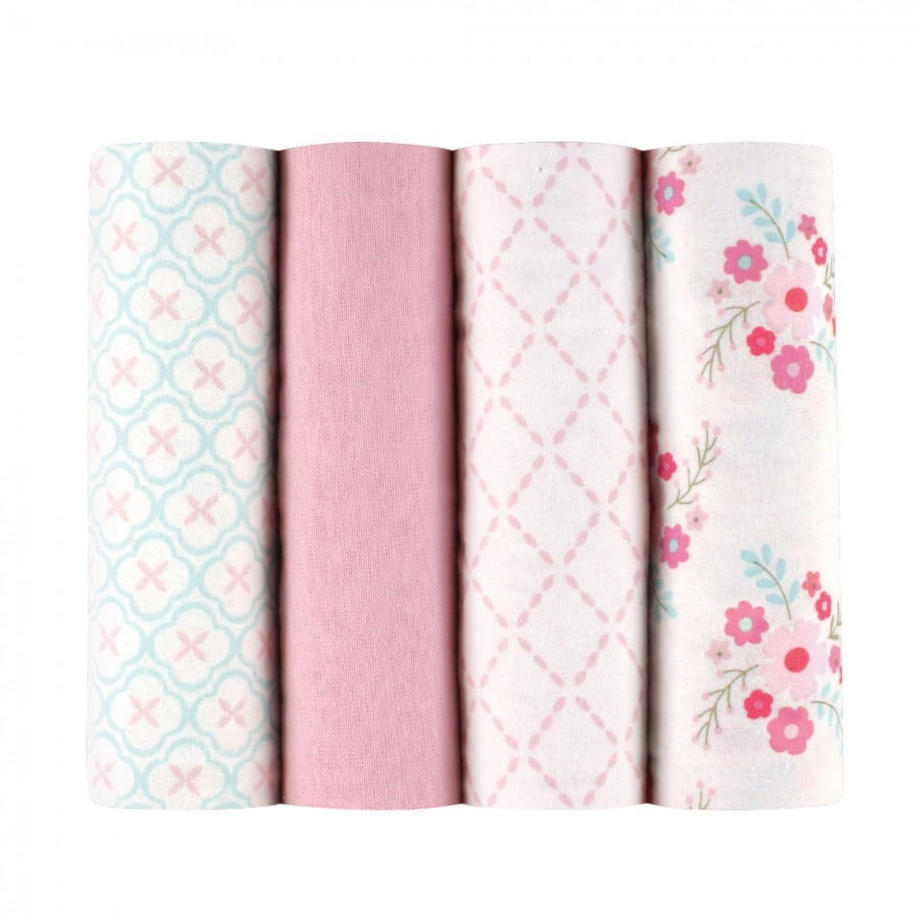 Luvable Friends Unisex Baby Cotton Poly Flannel Receiving Blankets, Floral 4-Pack, One Size