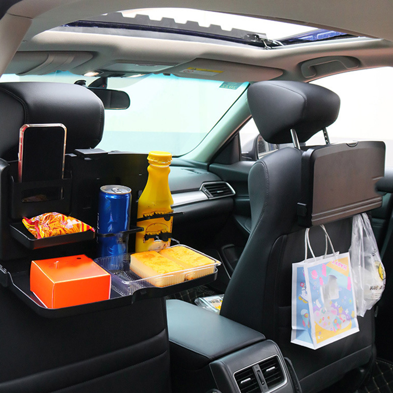 BIBABLYKE Multi-Functional Portable Foldable Car Backseat Tray Desk Plastic Car Vehicle Back Seat Tray for Food Water Cup Phone