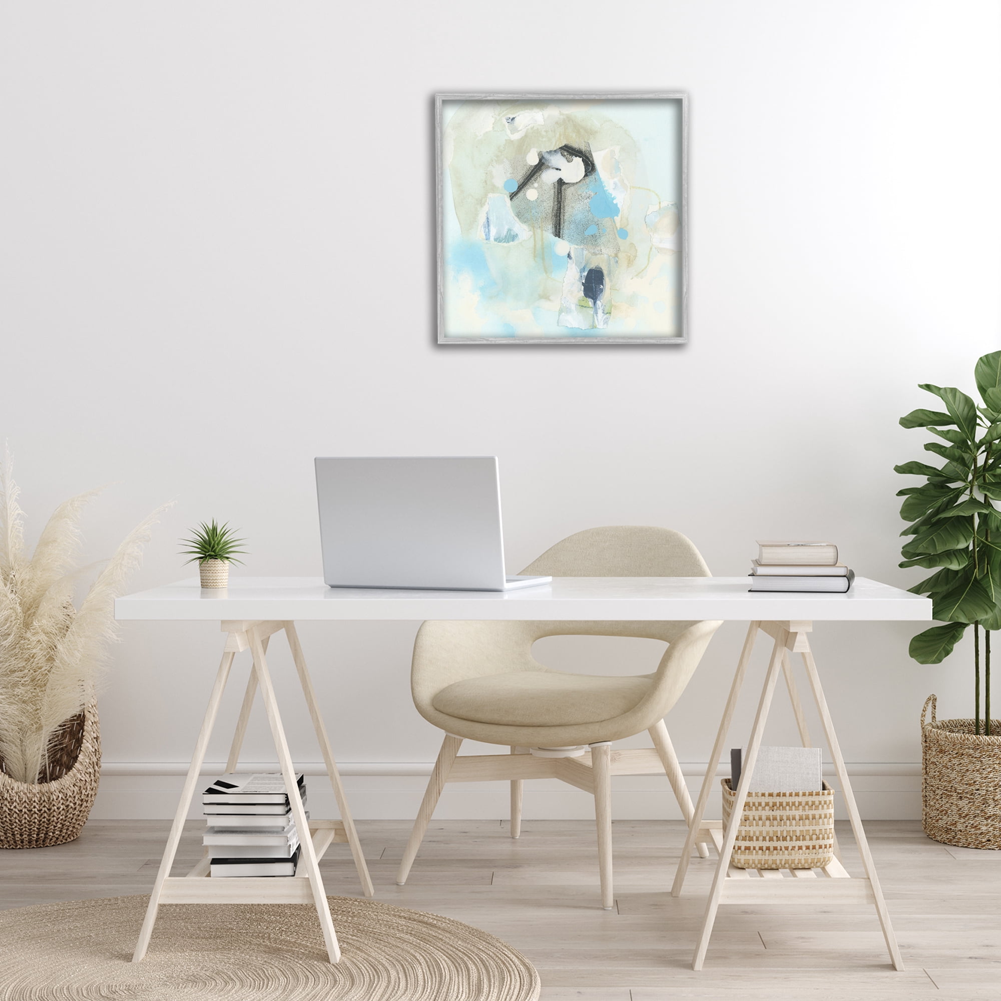 Stupell Industries Soft Blue Complex Abstraction Abstract Painting Gray Framed Art Print Wall Art, 24 x 24