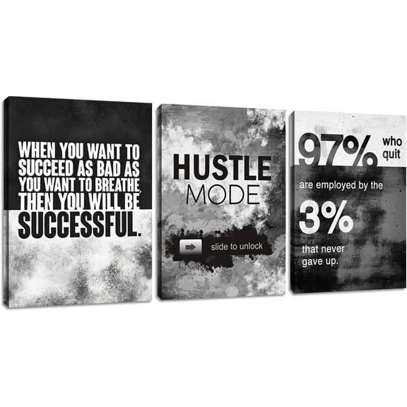 Motivational Hustle Posters Prints Inspirational Office Wall Decor 3 Pieces Canvas Painting Positive Quotes Success Wall Art Framed Artwork Decor Living Room Bedroom Home Decoration (36Wx16H)