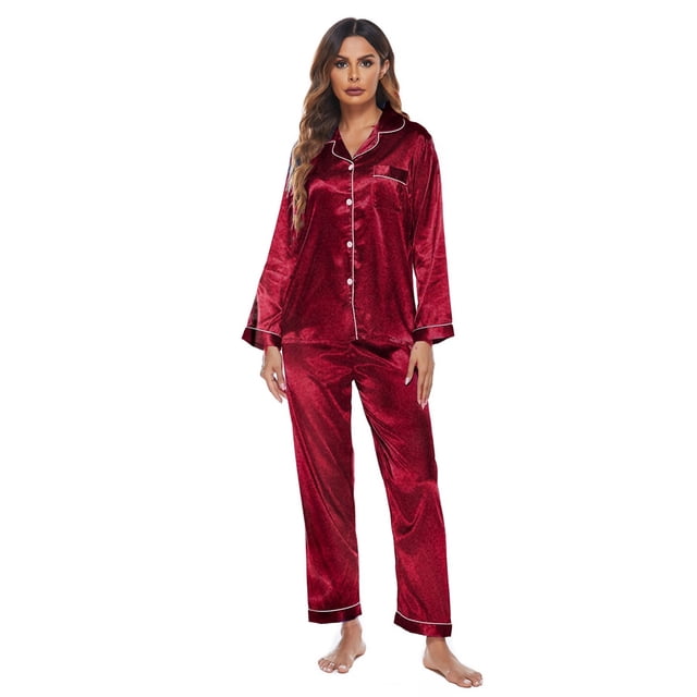 Conjunto de pijamas suaves para mujer, ropa de dormir sedosa, pijamas de fiesta de manga larga