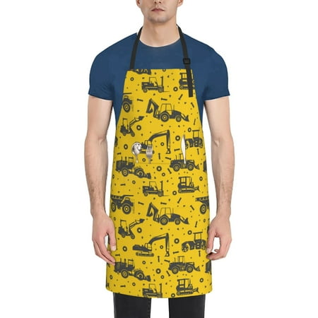 

Qekee Vintage Excavator Print Waterproof Apron with Pockets Adjustable Cooking Aprons Kitchen Bib for Baking Household Cleaning