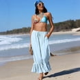 thumbnail image 5 of Women's Linen Wide Leg Pants Casual Cropped Crinkle Design with Drawstring Waist and Loose Fit Ruffled Hem Trousers for Everyday Wear Light Blue S, 5 of 5